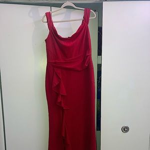 Red Asymmetrical Evening Gown